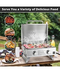 Stainless Steel Propane Grill with Lid for Outdoor Camping Tailgating Picnic Party-Silver