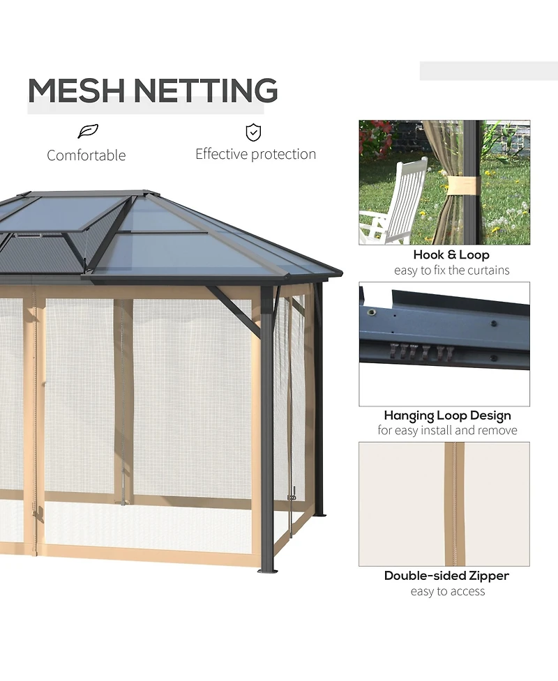 10'x12' Hardtop Aluminum Gazebo with Polycarbonate Roof