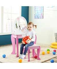 Kids Vanity Makeup Dressing Table Chair Set Wooden