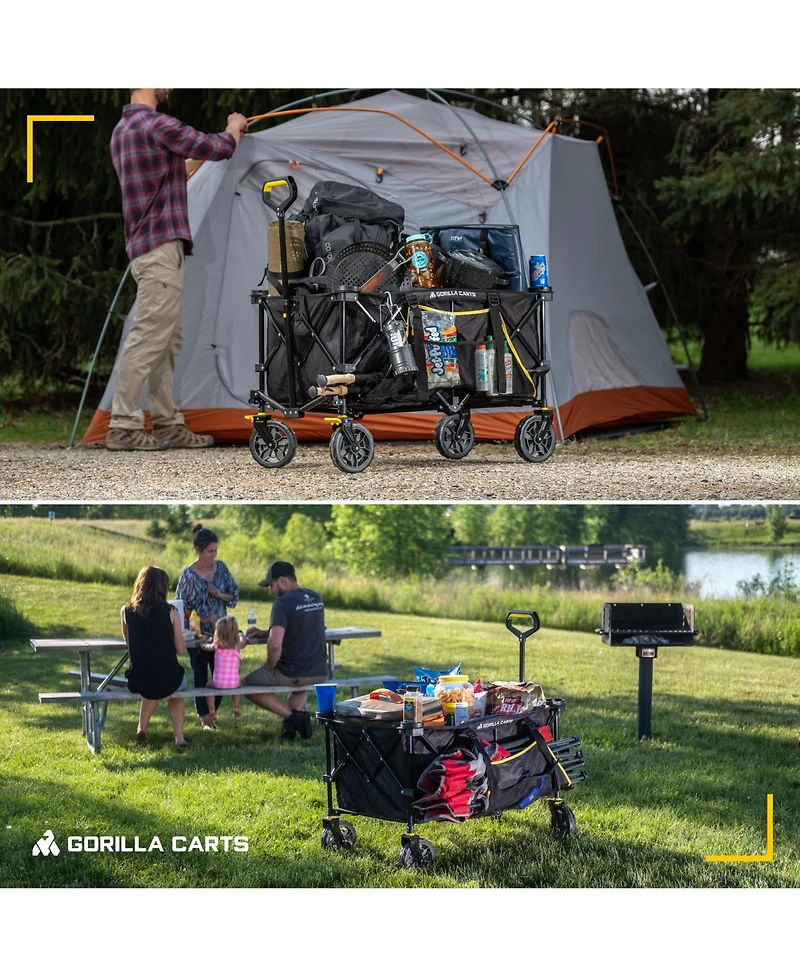 Gorilla Carts 7 Cu Ft Collapsible Outdoor Utility Wagon,Oversize Bed, Black
