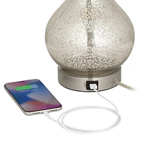 Ledger Modern Accent Table Lamps 21.75" High Set of 2 with Usb Charging Port and Table Top Dimmers Mercury Glass Off White Drum Shade Living Room