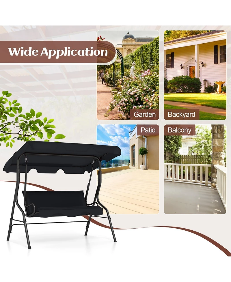 3 Seats Patio Canopy Swing Glider Hammock Cushioned