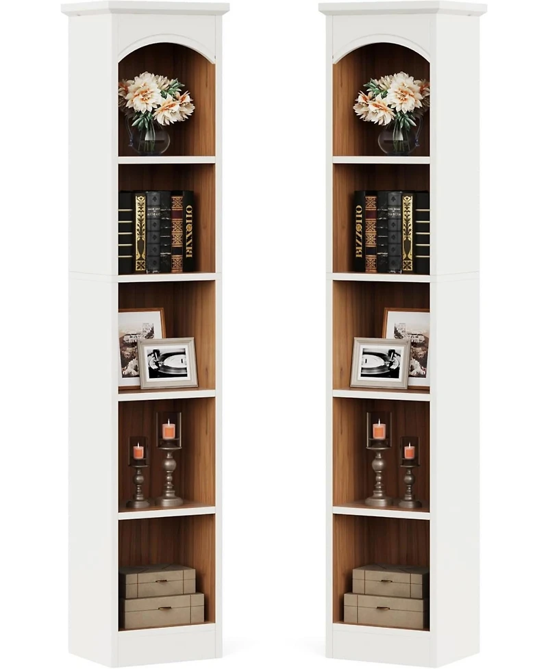 Tribesigns 70.9-Inch Tall Narrow Bookcase Set of 2, 5-Tier Cube Bookshelf with Storage, Modern Slim Corner Display Shelves for Home Office, Living Roo