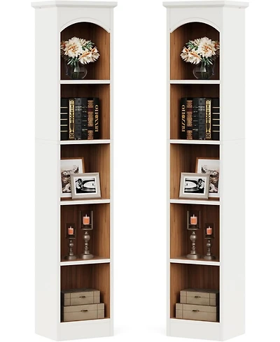 Tribesigns 70.9-Inch Tall Narrow Bookcase Set of 2, 5-Tier Cube Bookshelf with Storage, Modern Slim Corner Display Shelves for Home Office, Living Roo