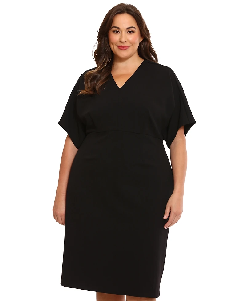 London Times Plus Size Short-Sleeve V-Neck Sheath Dress