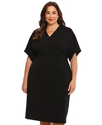 London Times Plus Size Short-Sleeve V-Neck Sheath Dress