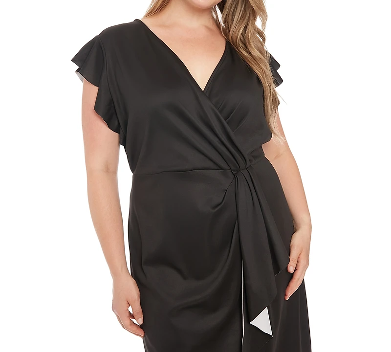 London Times Plus Size Surplice Cascade Sheath Dress