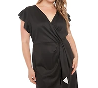 London Times Plus Size Surplice Cascade Sheath Dress