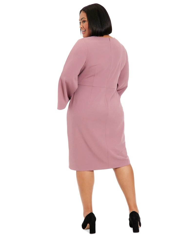 London Times Plus Twisted Split-Sleeve Sheath Dress
