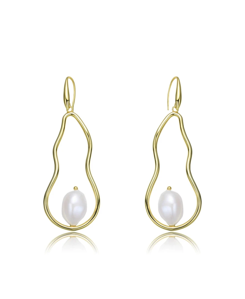 Very Stylish Sterling Silver with Gold Plating and Genuine Freshwater Pearl Elongated Dangling Earrings