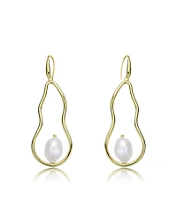 Very Stylish Sterling Silver with Gold Plating and Genuine Freshwater Pearl Elongated Dangling Earrings