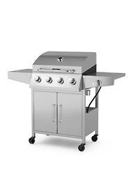 Skonyon 50000BTU 5-Burner Propane Gas Grill with Side Burner and 2 Prep Tables-Silver