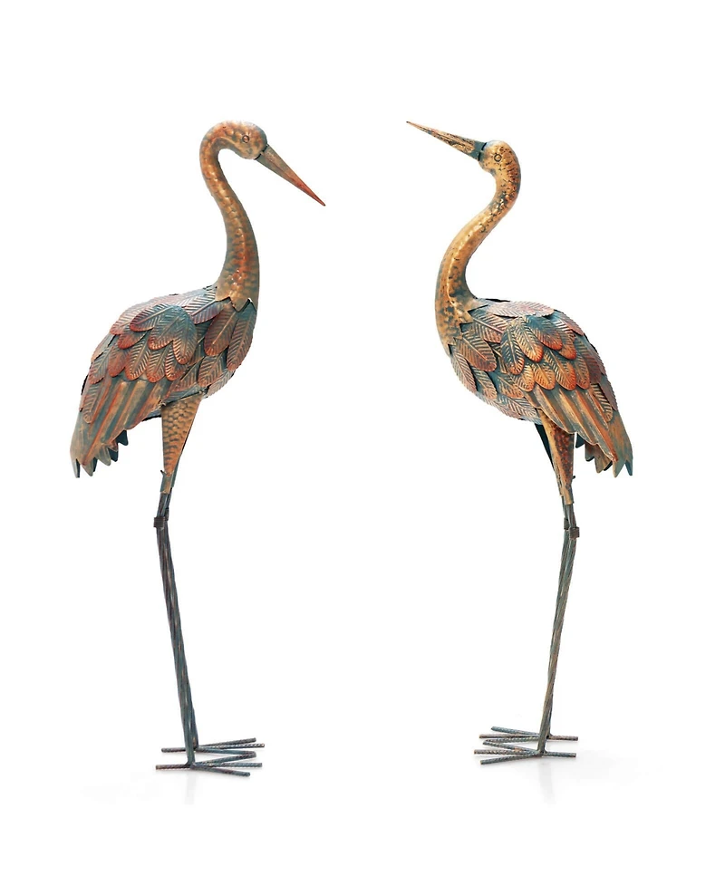 Skonyon Set of 2 Crane Garden Statues Standing Metal Crane Sculptures Bird