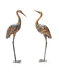 Skonyon Set of 2 Crane Garden Statues Standing Metal Crane Sculptures Bird