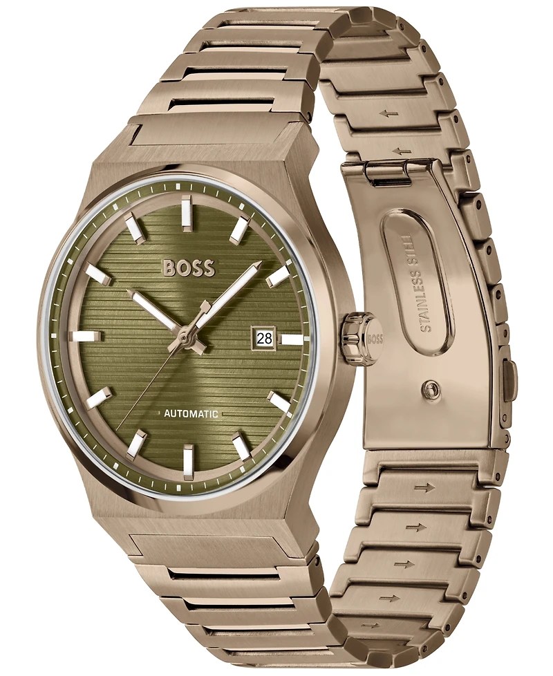 Hugo Boss Men's Candor Auto Mech-Automatic Ionic Plated Beige Gold Steel Watch 41mm