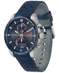 Hugo Boss Men's Fast Quartz Multifunction Blue Leather Watch 44mm