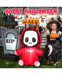 Skonyon 5 Feet Inflatable Halloween Ghost Holding Sickle and Tombstone Yard Decor