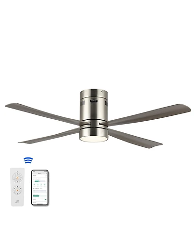 Jonathan Y Theo 52" 1-Light Contemporary Minimalist Iron/Acrylic Mobile-App/Remote-Controlled 6-Speed Integrated Led Ceiling Fan, Nickel/Gray Wood Fin