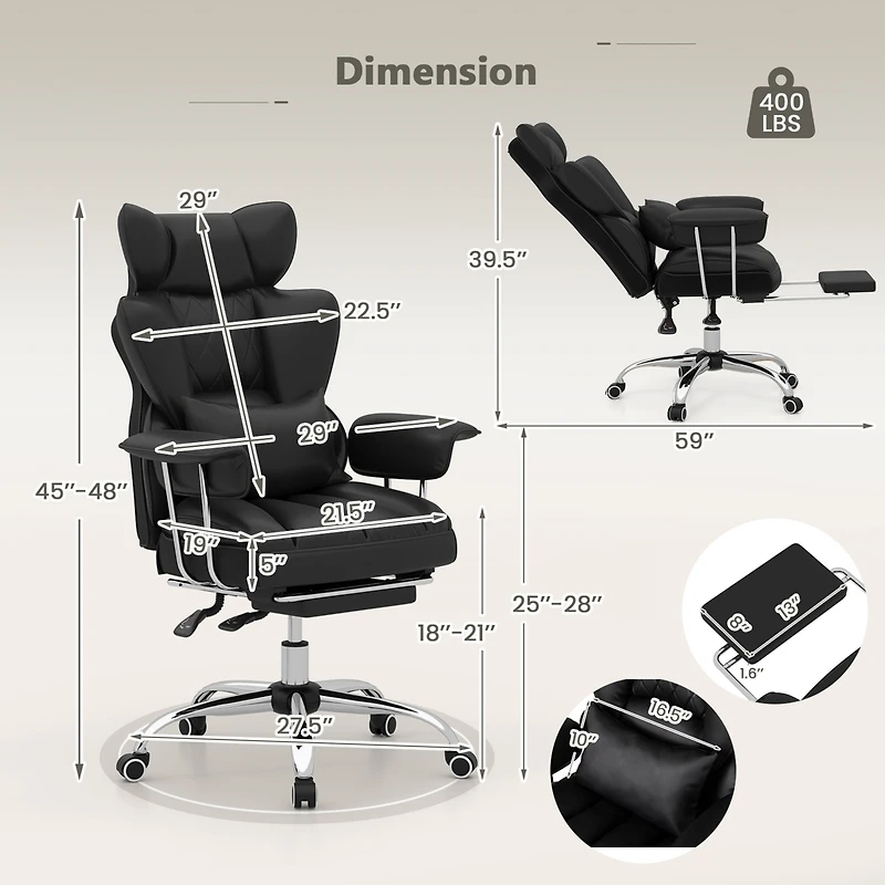 Office Desk Chair Big and Tall Executive with Footrest Lumbar Support