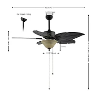 Jonathan Y Poinciana 52" 3-Light Coastal Bohemian Iron/Wood Palm Leaf Led Ceiling Fan with Pull Chain, Black