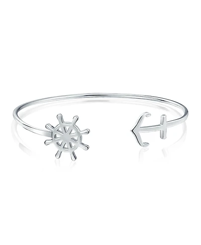 Bling Jewelry Nautical Ocean Vacation Ship Wheel Layering Boat Anchor Bangle Cuff Bracelet Sterling Silver Jewelry