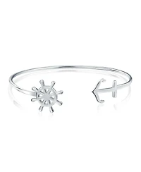 Bling Jewelry Nautical Ocean Vacation Ship Wheel Layering Boat Anchor Bangle Cuff Bracelet Sterling Silver Jewelry