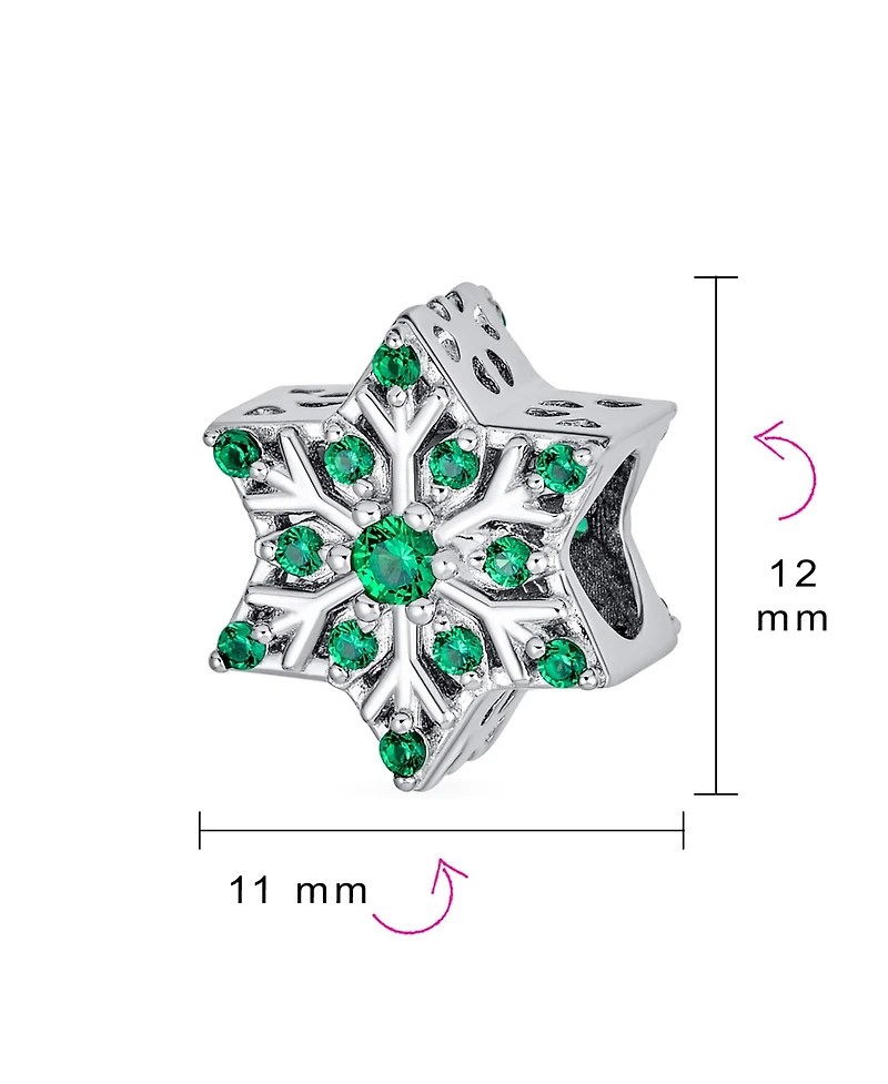 Bling Jewelry Frozen Winter Holiday Party Christmas Green Crystals Snowflake Bead Cz Charm Sterling Silver For European Bracelet
