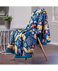 Chanasya Premium Gold Fox Print Fleece Throw Blanket - Cozy and Warm, Cute Design, Super Soft, Plush Fluffy Sherpa