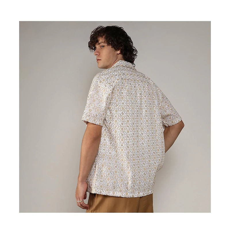 Campus Sutra Men's Off-White & Beige Embroidered Geometric Shirt