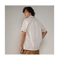 Campus Sutra Men's Off-White & Beige Embroidered Geometric Shirt