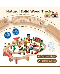Givimo 84-Piece Wooden Train Set with Reversible and Detachable Tabletop