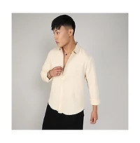 Men's Pale Yellow Textured Weave Shirt