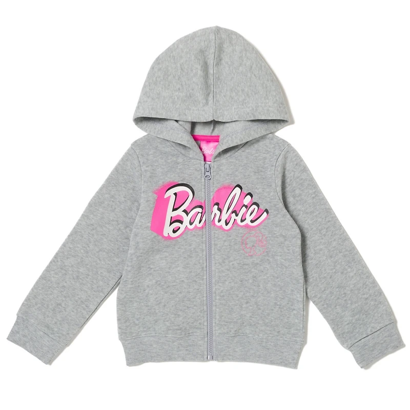 Barbie Little Girls Zip Up Fleece Hoodie T-Shirt and Leggings 3 Piece Outfit Set