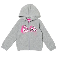 Barbie Little Girls Zip Up Fleece Hoodie T-Shirt and Leggings 3 Piece Outfit Set