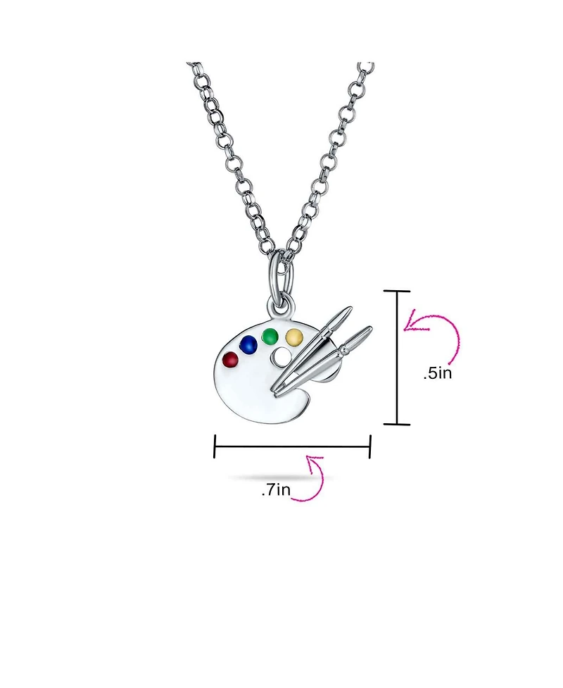 Bling Jewelry Painter Drawing Multi Color Enamel Future Artist Palette Art Paint Brush Pendant Necklace For Women Art Teacher Women Sterling Silver