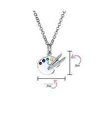 Bling Jewelry Painter Drawing Multi Color Enamel Future Artist Palette Art Paint Brush Pendant Necklace For Women Art Teacher Women Sterling Silver