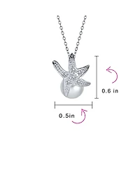 Bling Jewelry Nautical Round Simulated Pearl Starfish Pendant Necklace and Earrings Set Silver