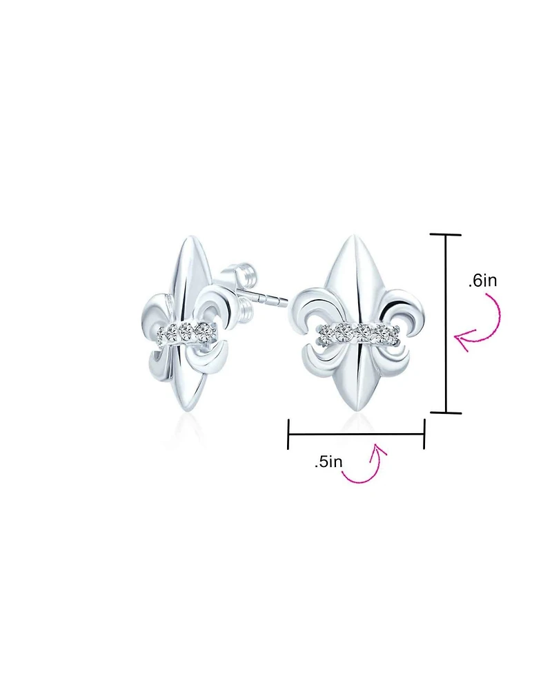 Bling Jewelry Spiritual Ancient Symbol Lily Flower Fleur De Lis Pave Cz Accent Fleur De Lis Stud Earrings Lightweight Cz Accent Sterling Silver