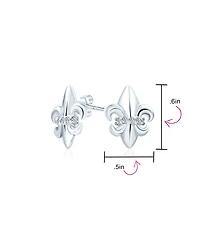 Bling Jewelry Spiritual Ancient Symbol Lily Flower Fleur De Lis Pave Cz Accent Fleur De Lis Stud Earrings Lightweight Cz Accent Sterling Silver