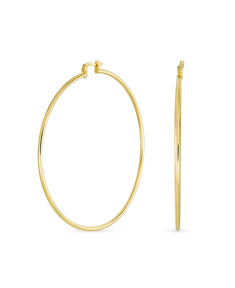 Bling Jewelry Minimalist Lightweight Round Thin Tube Big Large Hoop Earrings Yellow Gold Plated Brass 2.5 Inch Diameter