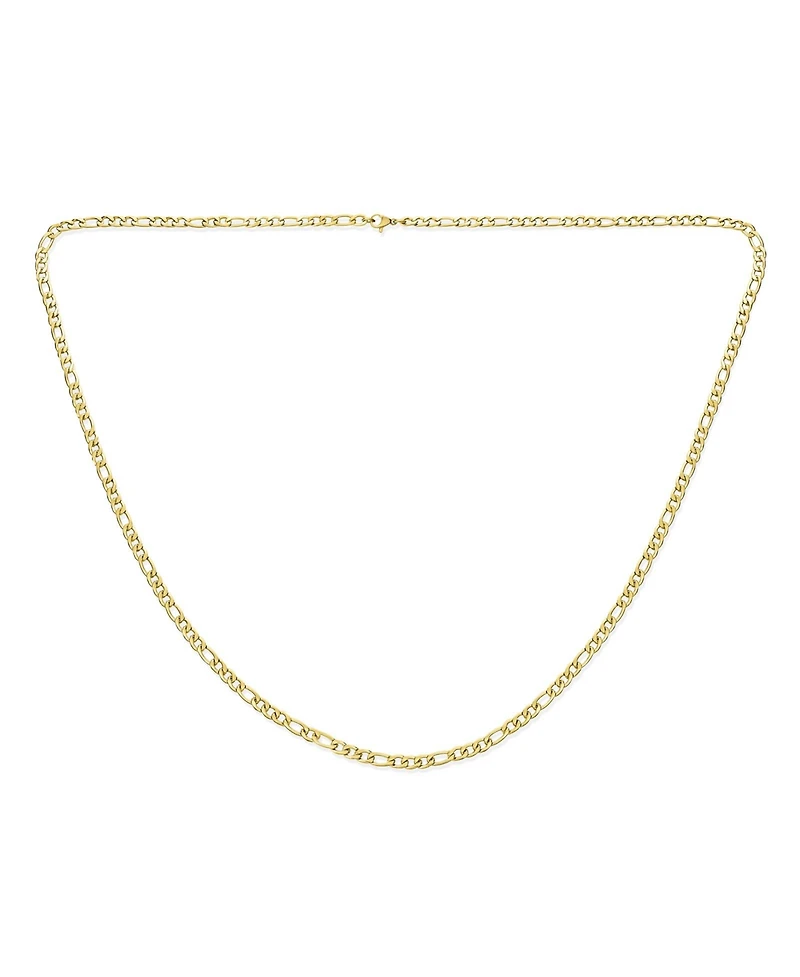 Bling Jewelry Solid Strong Shinny Mens Figaro Chain Necklace Link bracelet Set Gold Plated Stainless Steel 20 Inch 4.5MM