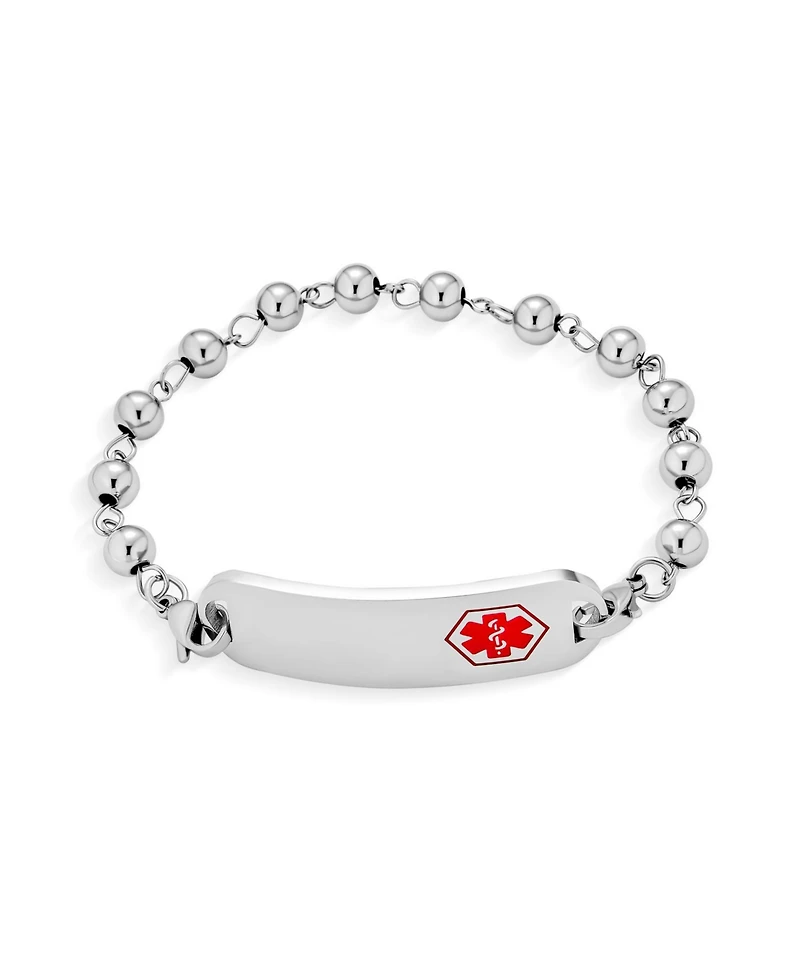 Bling Jewelry Identification Medical Id Bracelet Blank Ball Bead Link Chain Silver Tone Stainless Steel