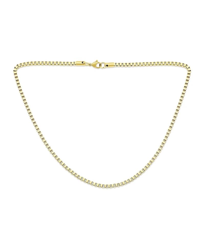 Bling Jewelry Polished Venetian Flat Box Chain Necklace Silver Tone Stainless Steel 3MM