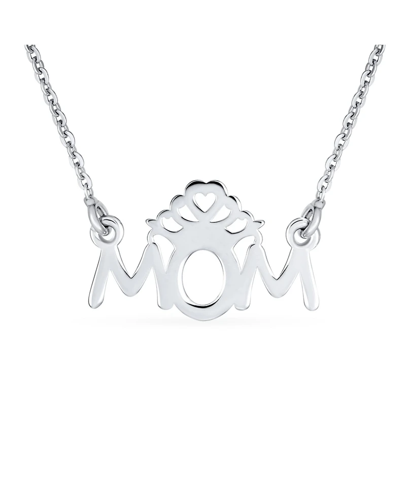Bling Jewelry Heart Inspirational Message Block Letters Words Royal Queen Mom Crown Necklace Pendant Mother Sterling Silver Name Style