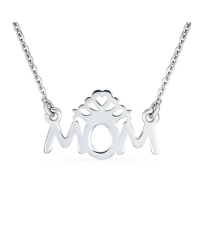 Bling Jewelry Heart Inspirational Message Block Letters Words Royal Queen Mom Crown Necklace Pendant Mother Sterling Silver Name Style