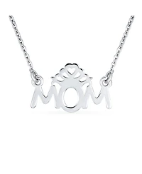 Bling Jewelry Heart Inspirational Message Block Letters Words Royal Queen Mom Crown Necklace Pendant Mother Sterling Silver Name Style
