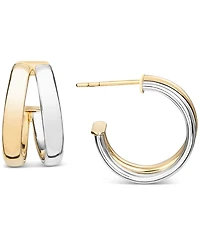 Italian Gold Polished Double Small Huggie Hoop Earrings in 10k Two-Tone Gold, 0.5"