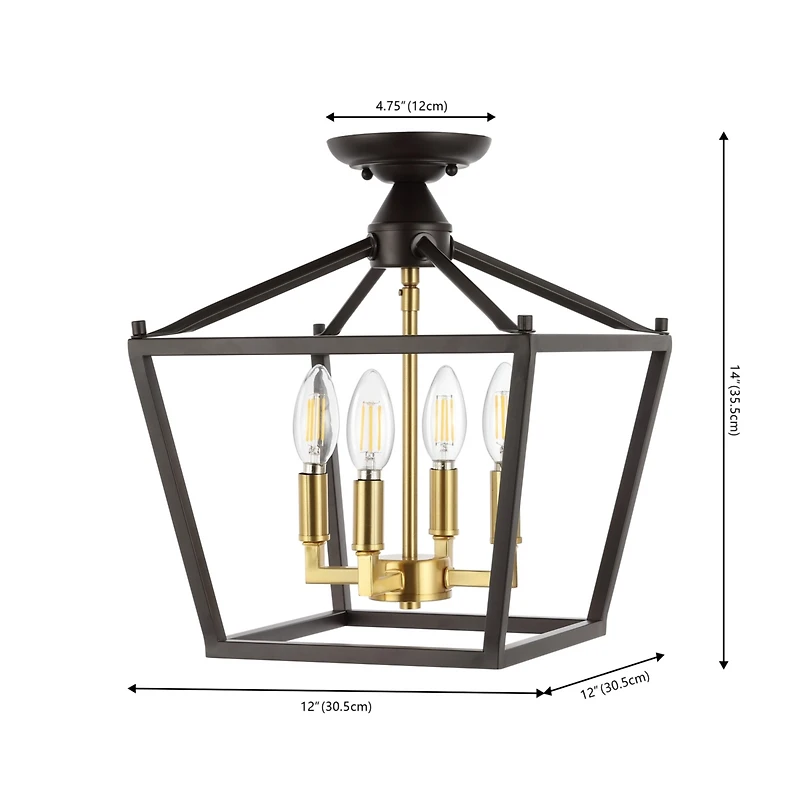 Jonathan Y Plains Mini Lantern 12" 4-Light Iron Modern Farmhouse Led Flush Mount, Nickel