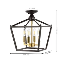 Jonathan Y Plains Mini Lantern 12" 4-Light Iron Modern Farmhouse Led Flush Mount, Nickel