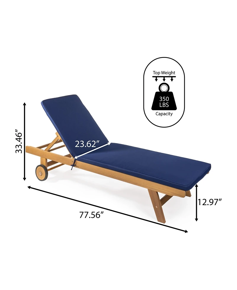 Jonathan Y Mallorca Modern Classic Foldable Adjustable Wood Chaise Outdoor Lounge Chair with Cushion & Wheels